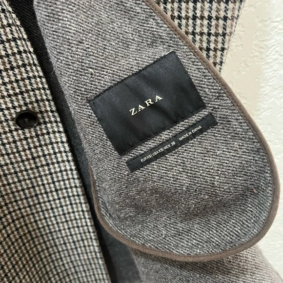 Zara Houndstooth Black, Cream, and Brown Coat - Picture 3 of 6